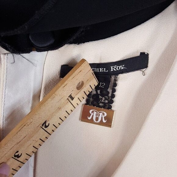 RACHEL ROY Dress Womens Size 12 Cream Tie Neck Blouson Shift Button Back - Picture 3 of 9